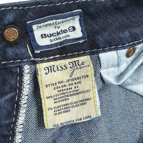 Miss Me Dark Wash Low Rise Studded Embroidered Easy Straight Jeans - Size 27 - Picture 9 of 14